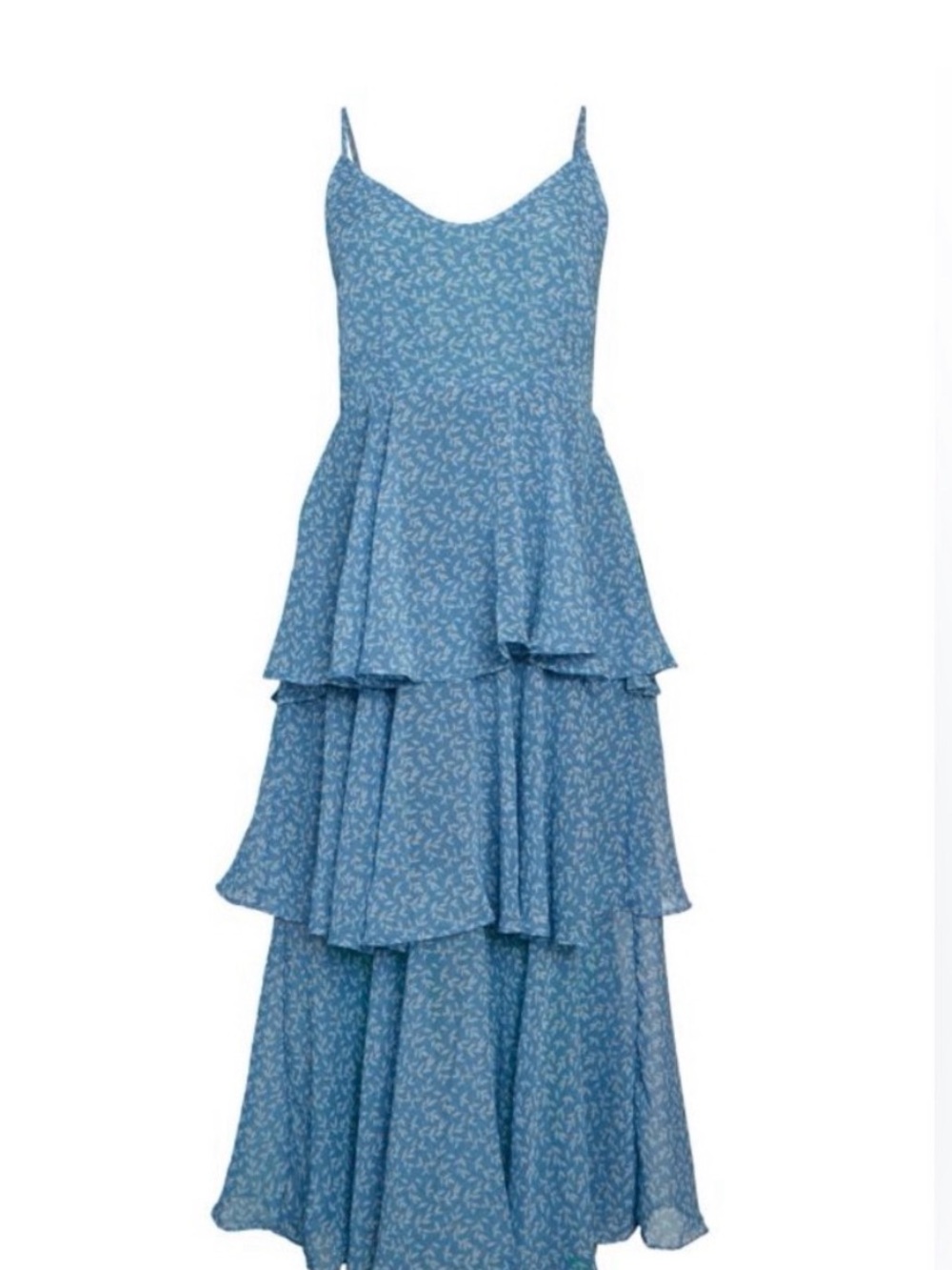 Blue Floral Tiered Spaghetti-Strap Dress